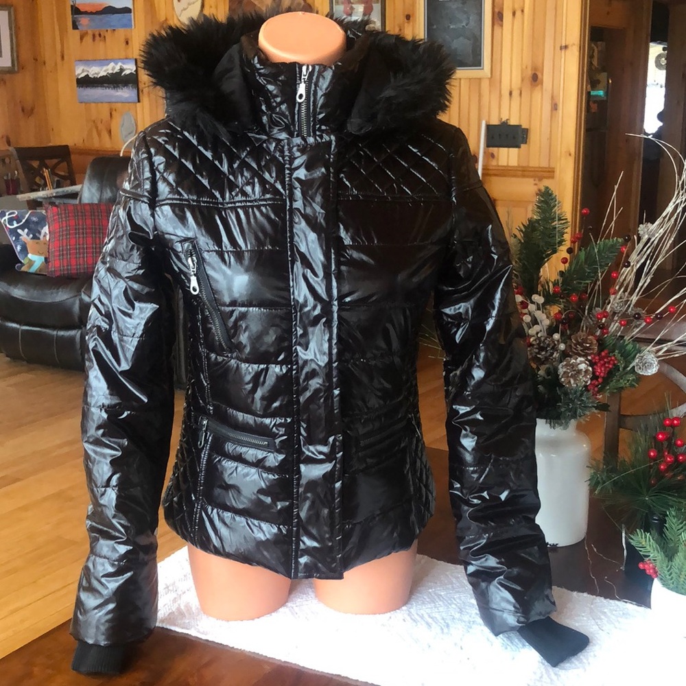 Rampage Shiny Faux Fur Puffer Jacket
